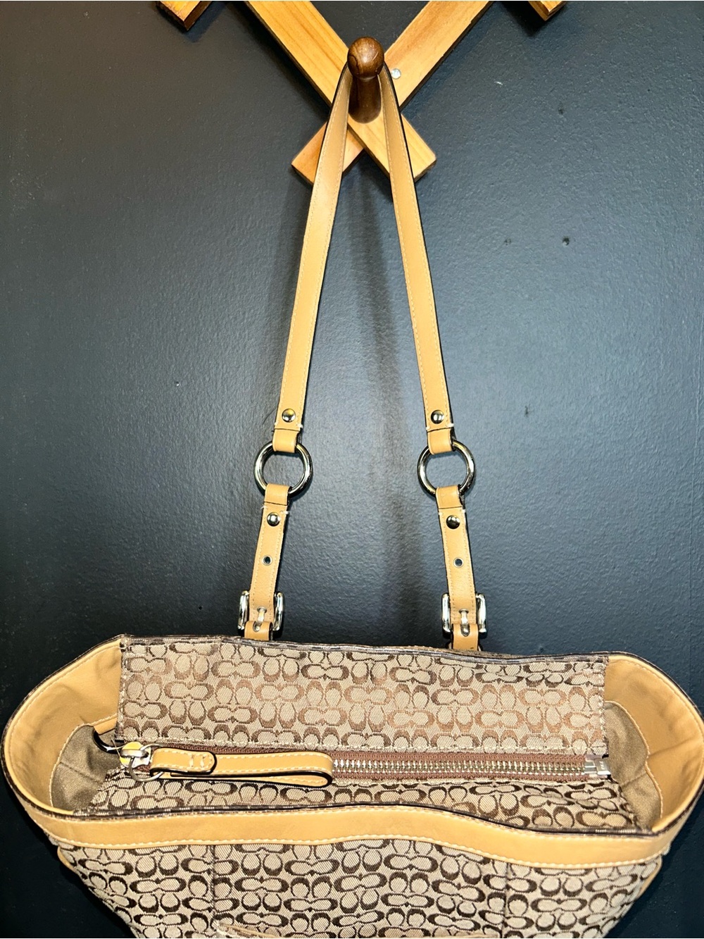 Coach Signature Jacquard Leather Gallery Shoulder Tote Bag Iconic Mini Kissing C - Picture 4 of 16